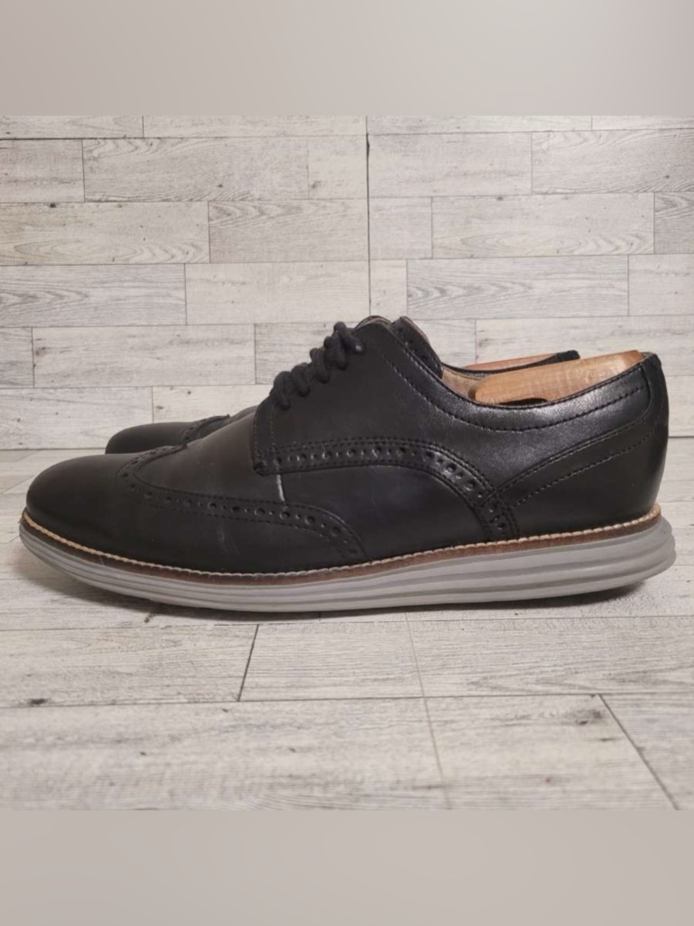 Men’s Cole Haan Original Grand Wingtip Black Leather Oxfords Shoes Size 8